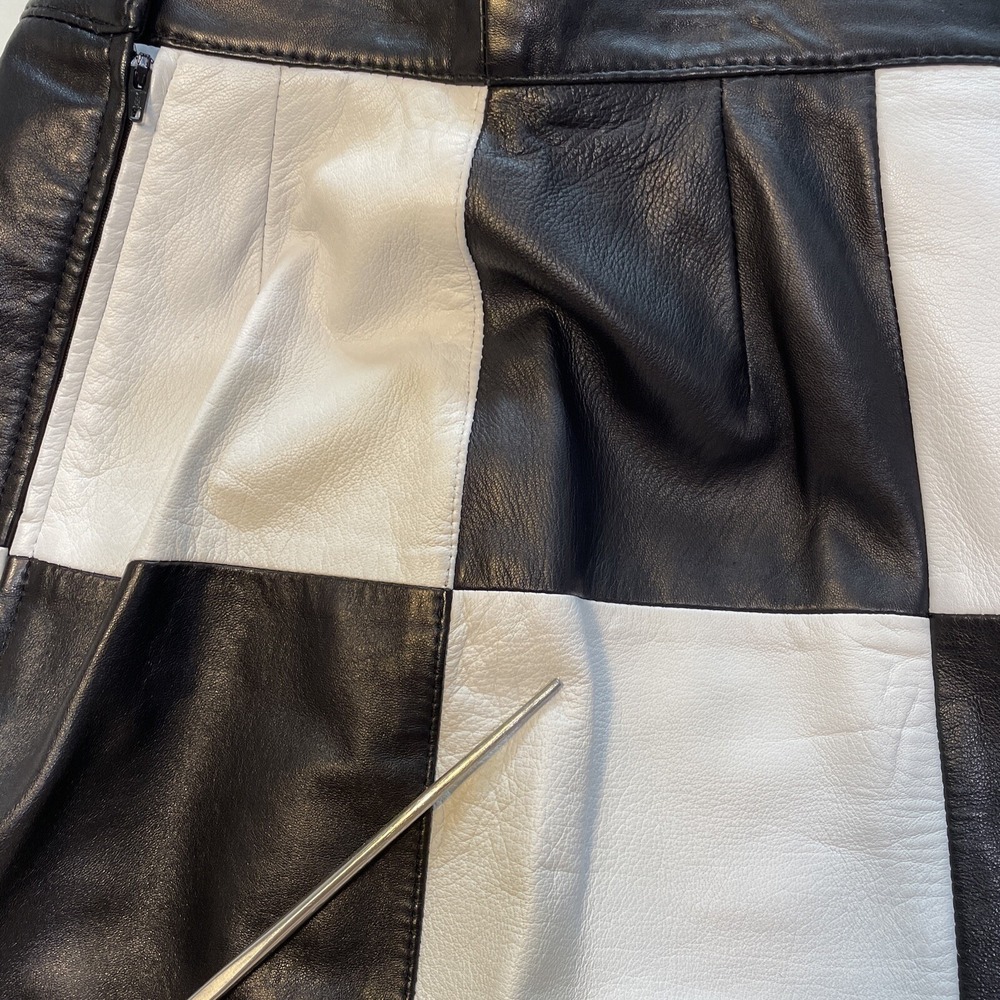 Vintage 90s Bagatelle Leather Checkered Mini Pencil Skirt Mod Retro Waist 27" - Picture 16 of 16